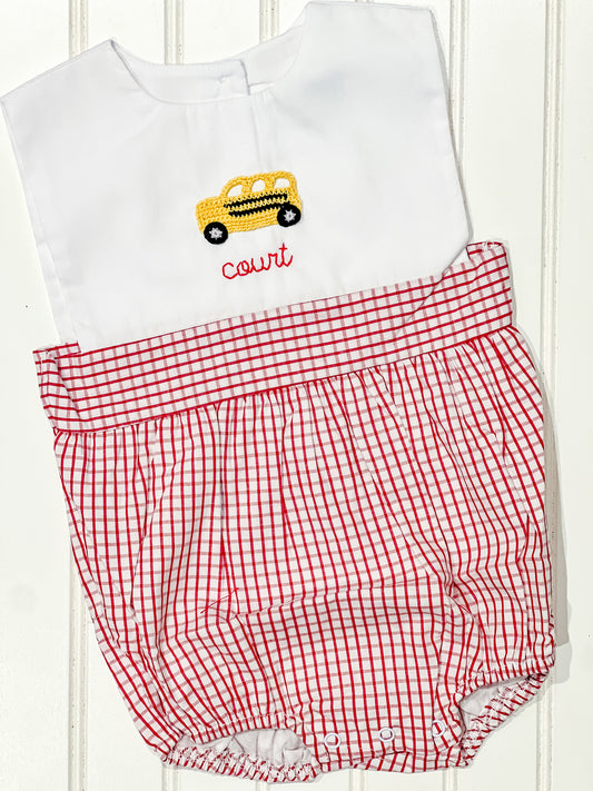 Red Windowpane Bubble with School bus