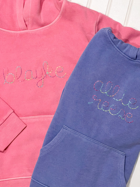 Hand Embroidered Name Hoodie